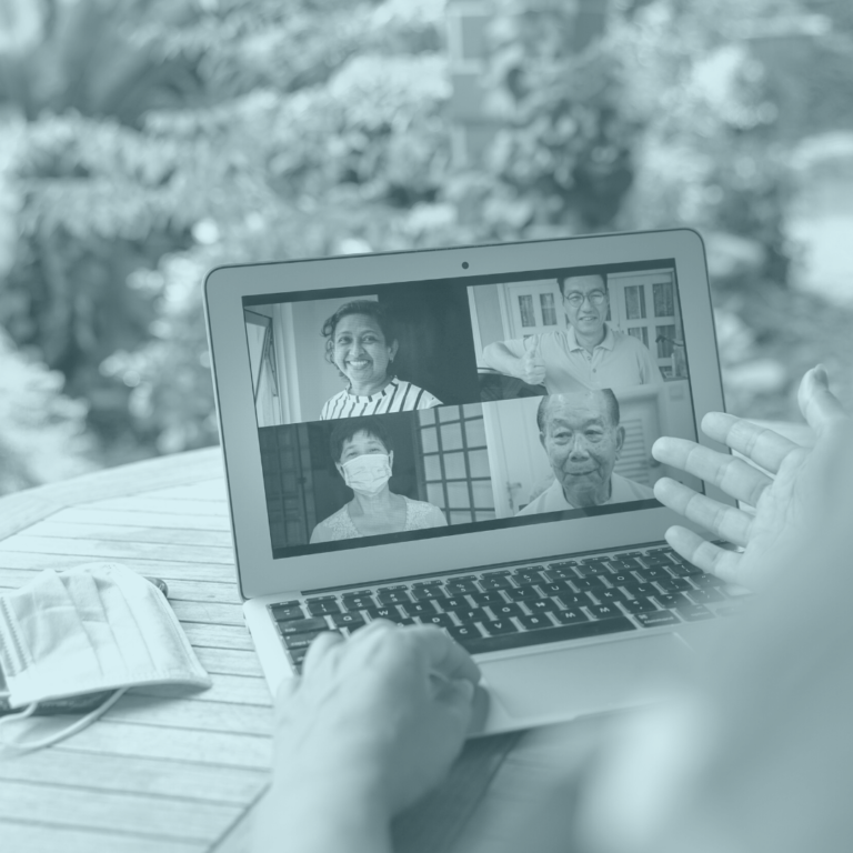 Photo of 4 people conference calling on video platform