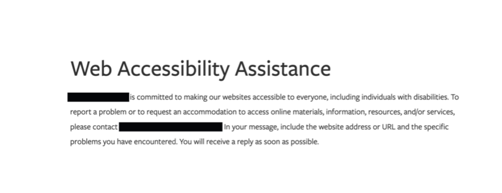 Screenshot image of a website's accessibility statement